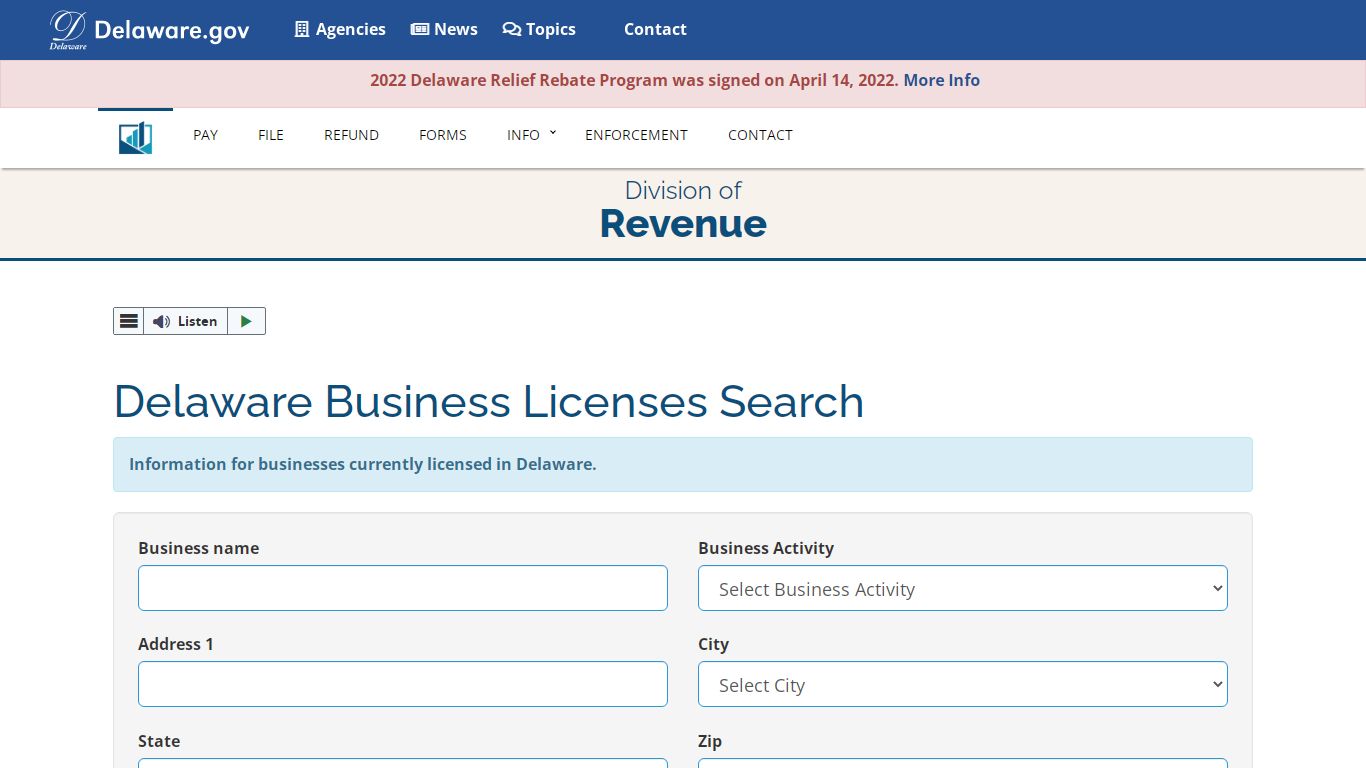 Delaware Business Licenses Search - Division of Revenue - State of Delaware