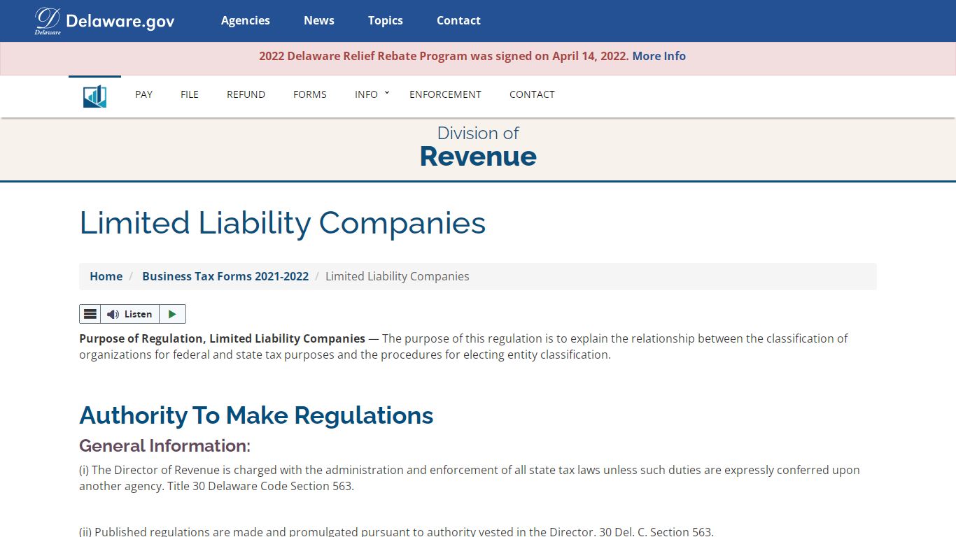 Limited Liability Companies - Division of Revenue - Delaware