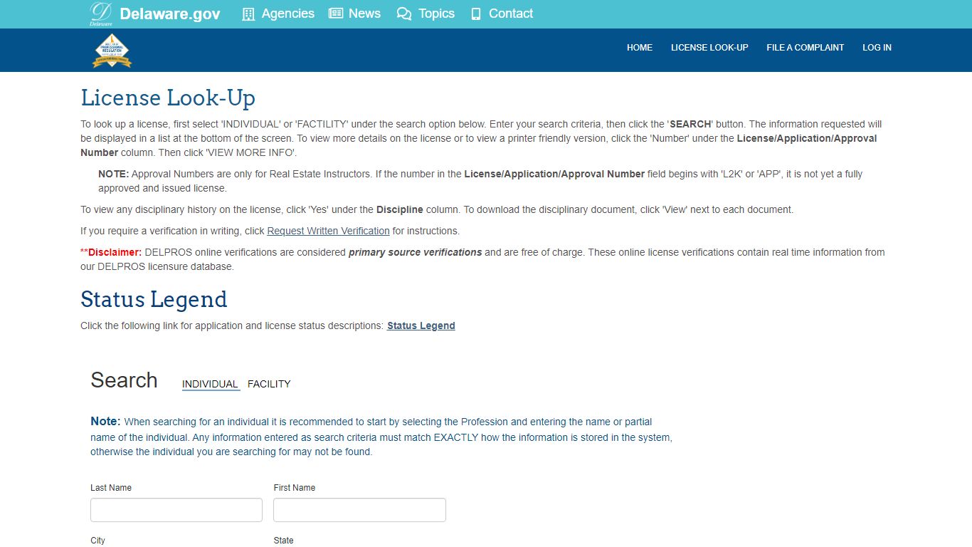 License Look-Up - Delaware